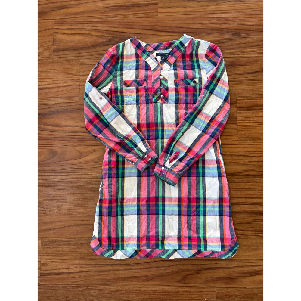 Girls Tommy Hilfiger plaid shirtdress Madras check pattern size 16 long sleev